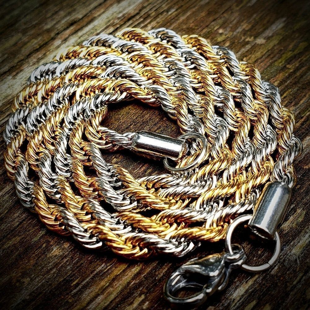 Stainless Steel Silver and Gold Rope Necklace